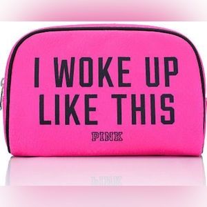 NEW Vs Victoria’s Secret pink cosmetic large bag woke up like this nwt
